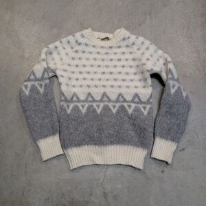 Icelandic Wool Sweater Women's L Patterned Geometric Gray Beige
